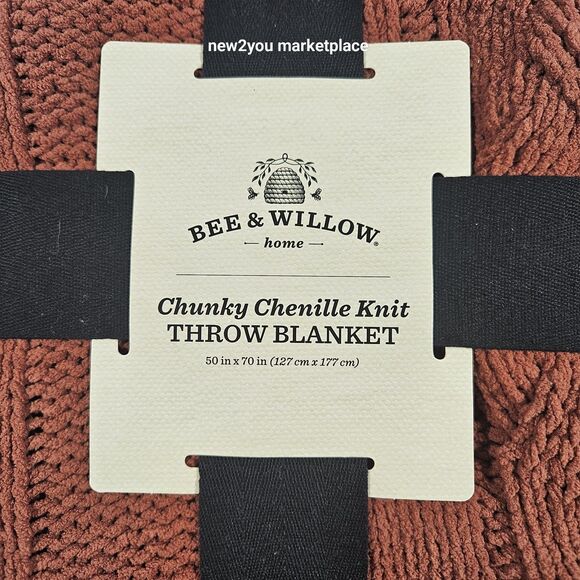 NEW Bee & Willow Testured chenille Knit Throw 50in X 70in Cinamon color - Picture 2 of 7